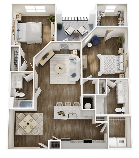 Floor plan for 2 beds, 2 baths, 1213 sqft